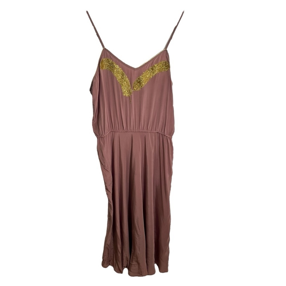 Beyond Vintage Silk Dress Sleeveless Mauve Pink Feather L